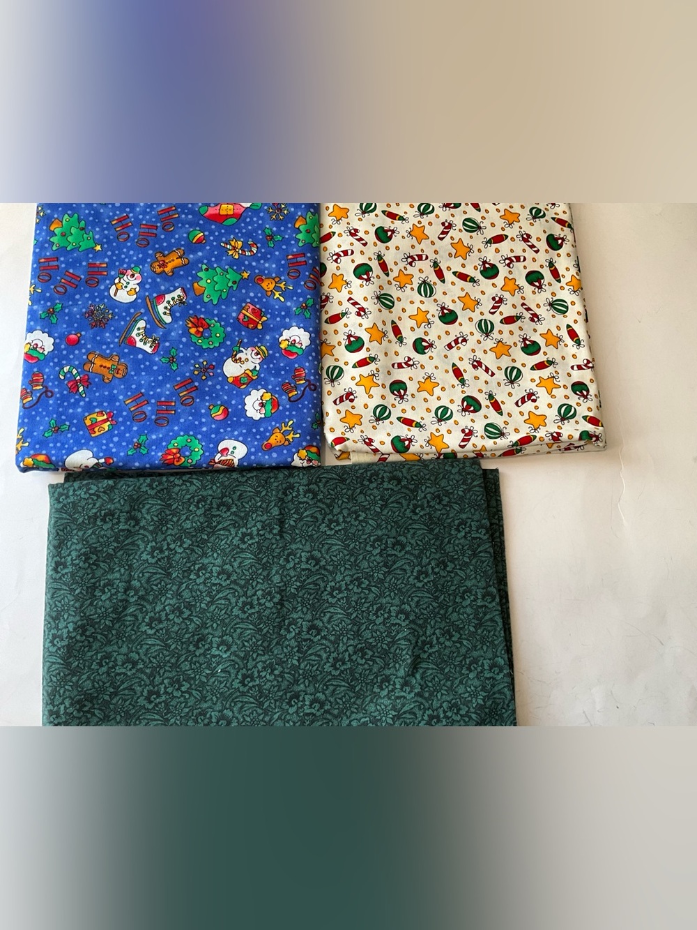Christmas Theme Quilting Sewing Fabric Lot Candy cane Snowman Red Green Blue